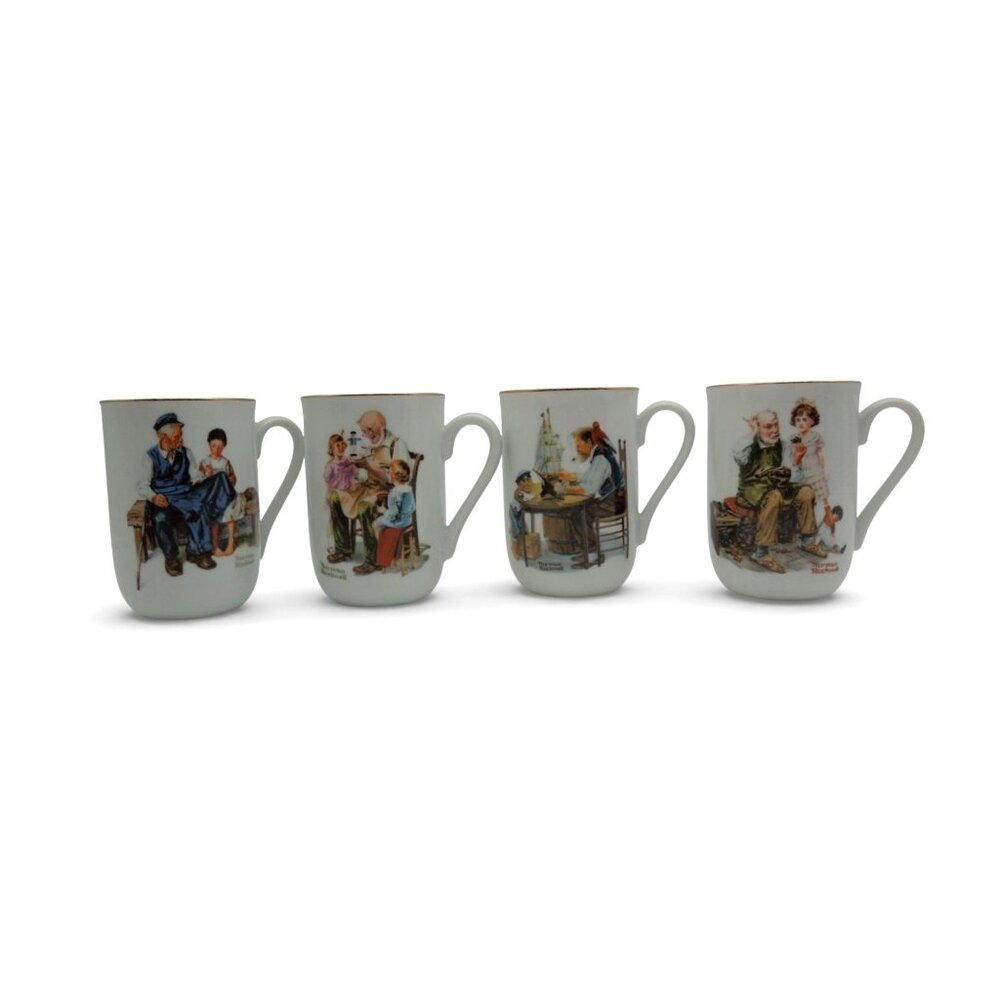 Norman Rockwell Museum Porcelain Mug Set 1982 Inspirational Scenes